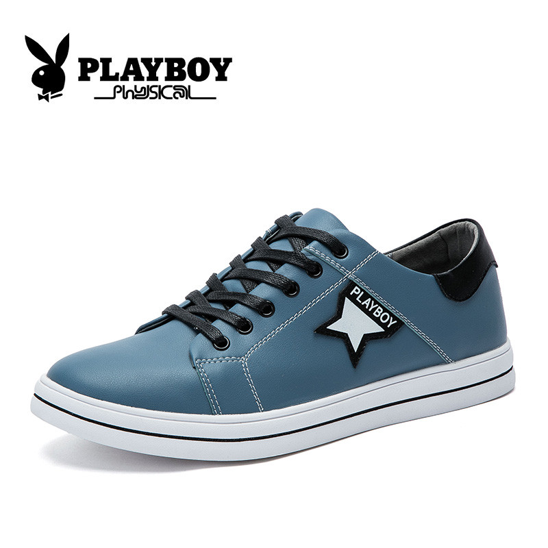 花花公子(PLAYBOY)男鞋低帮休闲运动鞋潮流时尚鞋子 CX39205 浅蓝色 44码