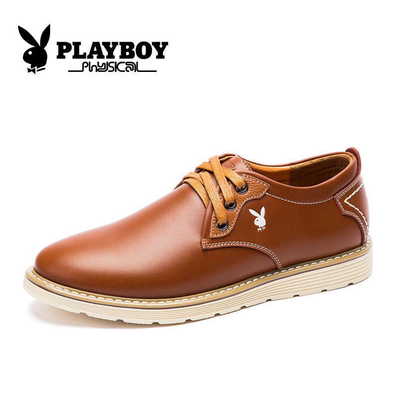 花花公子(PLAYBOY)男鞋春季男士英伦休闲皮鞋潮鞋青年板鞋韩版 CX39210 棕色 43码