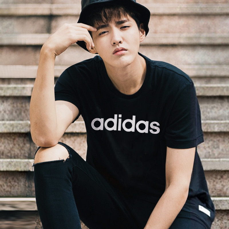 阿迪达斯男春季时尚透气运动休闲圆领学生短袖跑步T恤-BR4066 XS BR4066