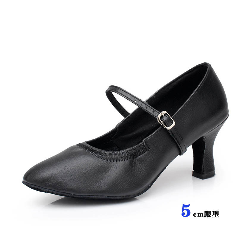 广场舞成人高跟女式女士摩登舞鞋女软底真皮探戈舞蹈鞋_5 黑色5cm室外款（加胶底） 40码
