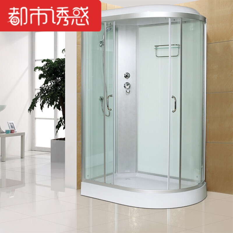 整体淋浴房浴室L型蒸汽钢化玻璃移动式封闭一体式洗澡房隔断家用80*130左裙带电