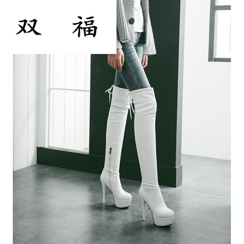黑白色过膝长靴细跟高跟骑士靴欧美性感夜店侧拉链高筒靴秋冬女靴_1 白色 35