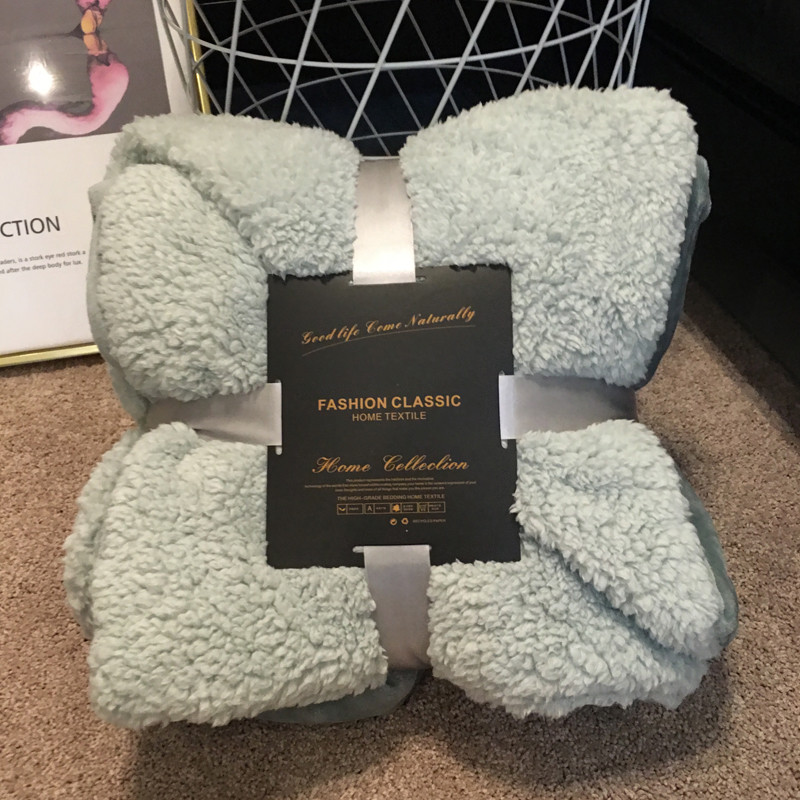 毯子男孩教室新生男朋友宿舍小号毛毯高中中学生加绒暖和盖腿_2 200*230厘米 烟雾蓝