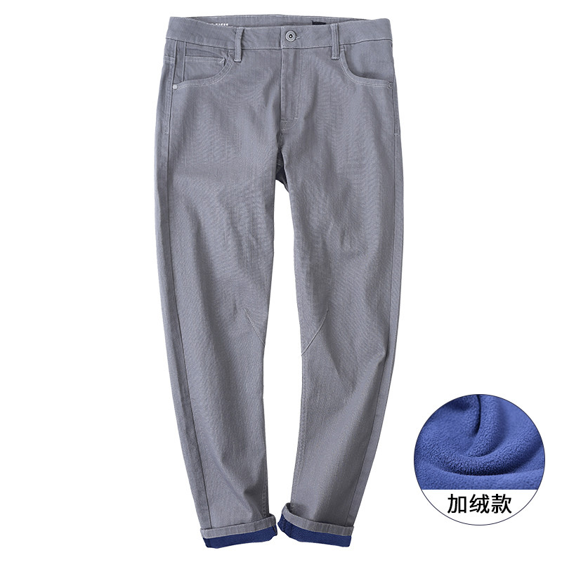 冬装男裤子休闲裤加绒加厚款小脚修身显瘦韩版潮弹性弹力青年长裤_toH33 33 灰色(加绒)