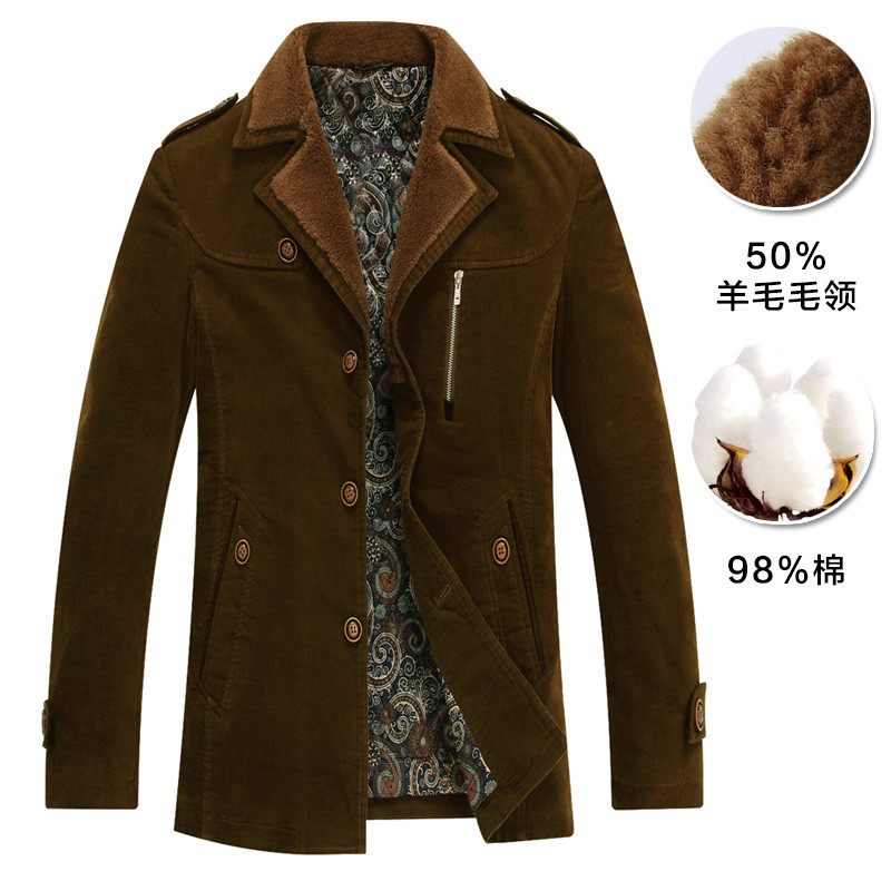 木笛新款男装秋冬装棉服修身翻领外套男士棉衣羊毛加厚棉袄MDMY14D9928 咸菜色 180/XL