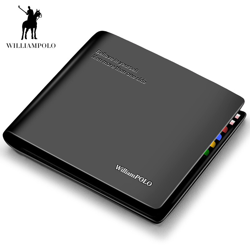 WILLIAMPOLO英皇保罗男士短款钱包钱夹 头层牛皮卡包横款多卡位休闲男皮夹 黑色