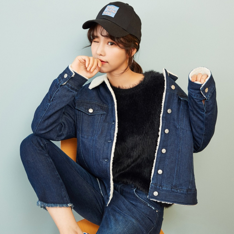 美特斯邦威牛仔夹克女士2017冬装新款仿羊羔毛甜美风外套商场款X23170020340_1 175/96A 深蓝色