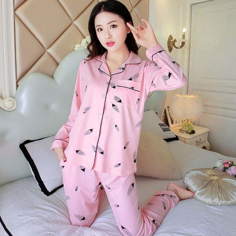 爱伊琪 2018春秋季新款韩版 家居服套装开衫牛奶丝睡衣套装女长袖开衫 M 810粉色