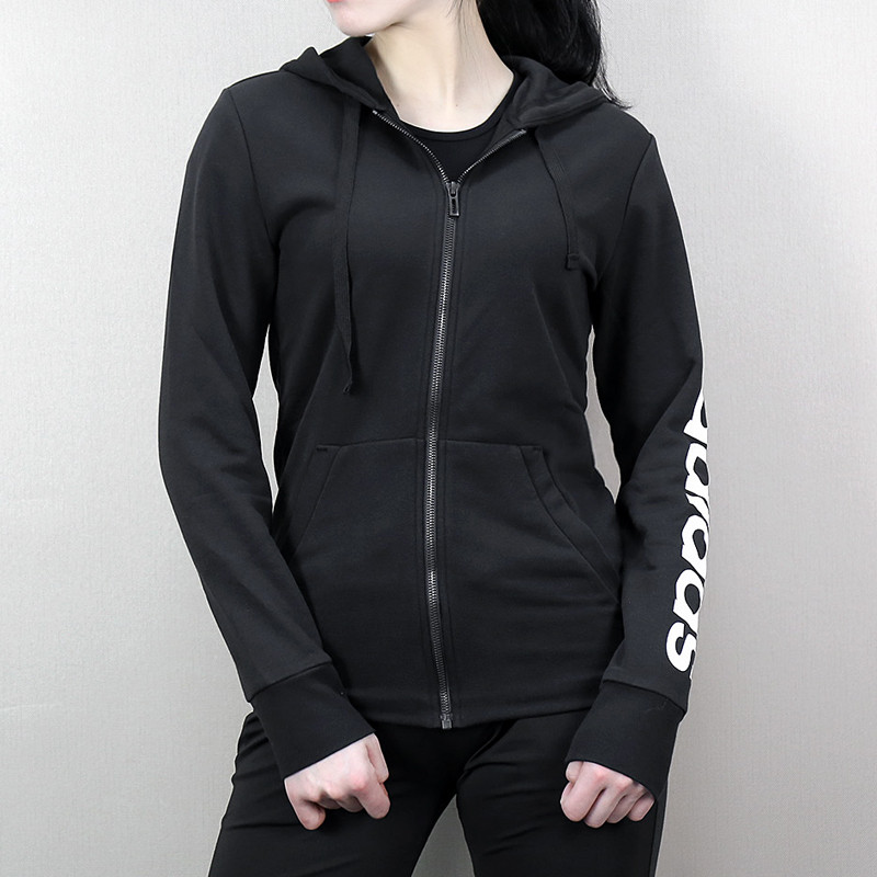 adidas阿迪达斯外套女子2018春季针织运动休闲加厚连帽夹克-S97076 S S97076