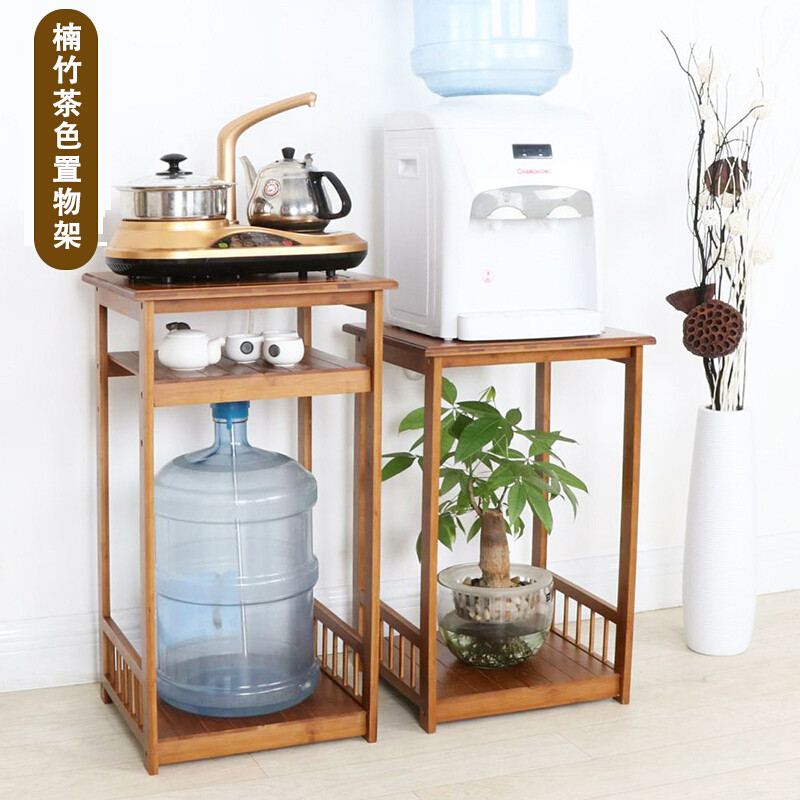 洋子（YangZi）饮水机架厨房置物架实木客厅茶几桌边电磁炉烧水壶茶水桶架子 【茶色52长】2层茶水架