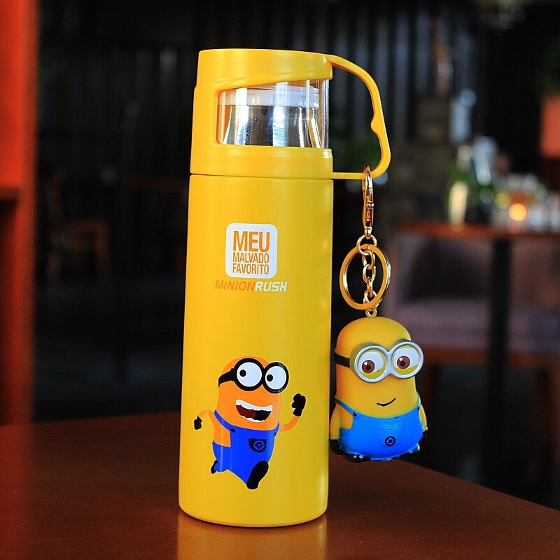 洋子（YangZi）可爱保温杯不锈钢便携真空男女士学生儿童卡通水壶创意带盖茶水杯 黄人小号350ML裸杯+公仔