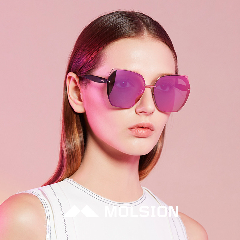 MOLSION陌森2018年新款墨镜女大脸个性太阳眼睛司机镜潮款街拍MS7017 B62镜框玫瑰金色镜片粉色