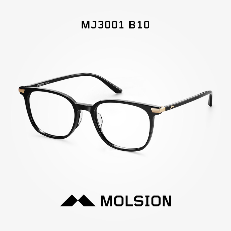 MOLSION新款陌森全框板材近视镜眼镜架 男女款时尚文艺光学眼镜框MJ3001 B10镜框：黑色+金色；镜腿：黑色