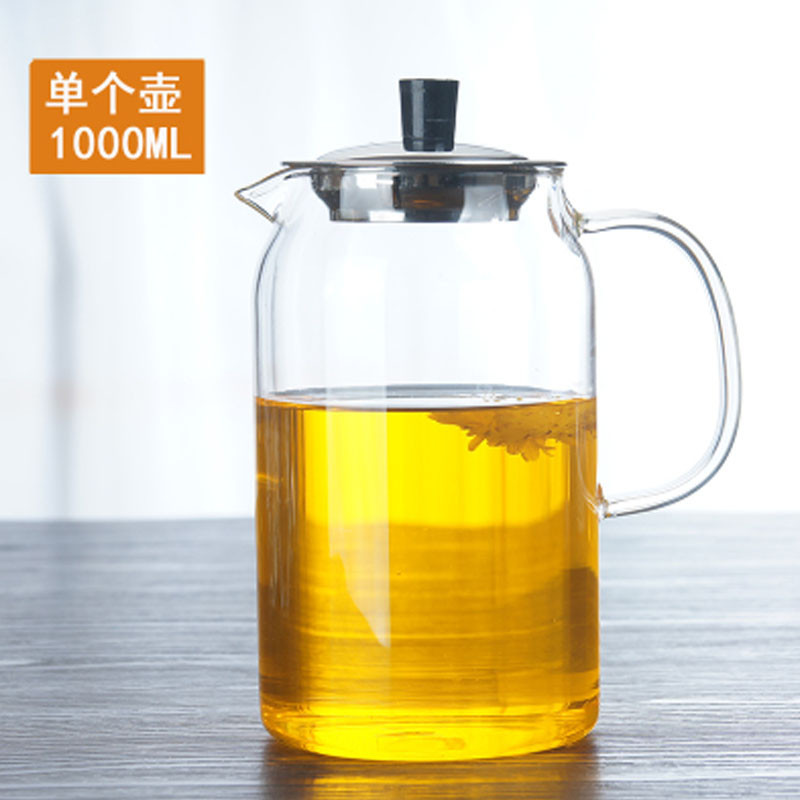 冷水壶玻璃耐热高温防爆凉水壶家用果汁凉杯瓶大容量水杯套装扎壶1L1.2L夏季新款冷水壶耐热_1 1L水壶（不锈钢盖）