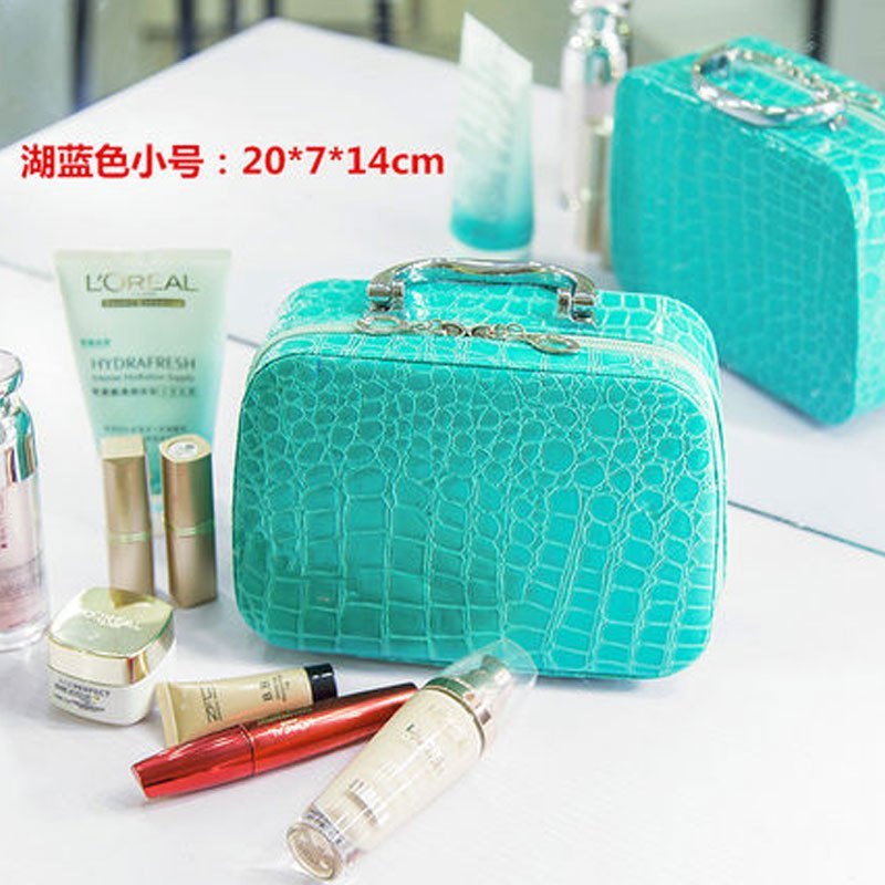 化妆包大容量化妆品收纳箱小号便携淑女可爱手拎可爱护肤品盒多色多款多功能生活日用收纳用品时尚 湖蓝色小号