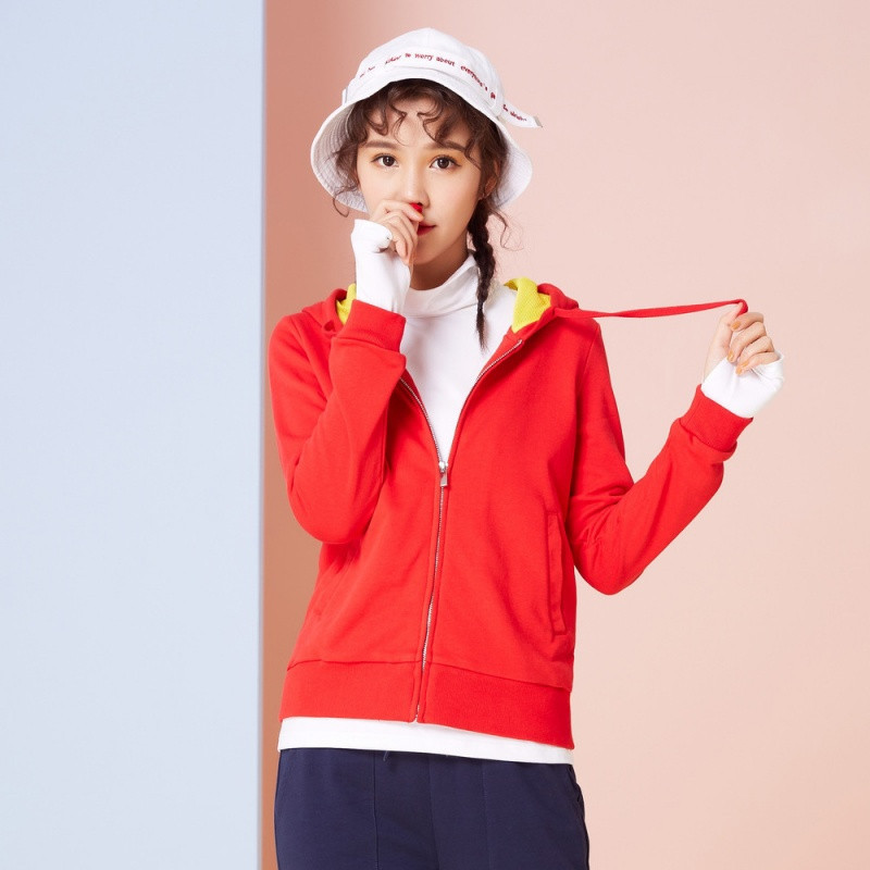 美特斯邦威卫衣开衫女chic2018春装新款连帽运动外套韩版潮流X6034788729_1 160/84A 中国红