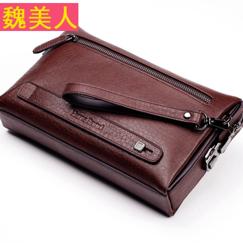 2017新款密码锁男包头层牛皮男士手拿包商务休闲真皮手包软皮钱包 密码锁黑色大号10卡位