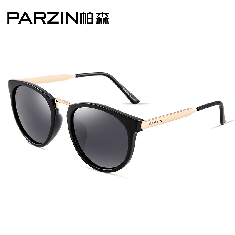 帕森(PARZIN) 新款复古偏光太阳镜 男女时尚偏光镜情侣款经典墨镜9297 亮黑色