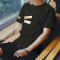 男士夏季韩版短袖t恤潮流帅气半袖学生体恤男装上衣服打底衫夏装 L T76黑色