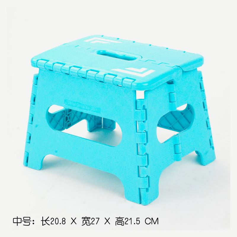 家用时尚加厚椅子塑料便携户外儿童马扎创意幼儿园迷你折叠凳_1 中号直角线蓝色