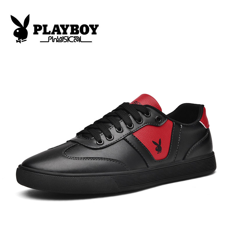 花花公子(PLAYBOY)英伦休闲鞋男2018新款青年时尚运动潮流板鞋子 X39434 黑色 42码