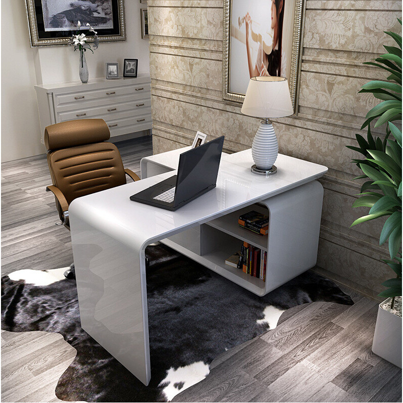 神州行EASYOWN 家用电脑桌 现代简约台式旋转转角白色烤漆书桌书架书柜组合 送货+上楼+安装+200元