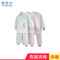 秋季男童女童条纹印花拼接前开襟单排扣宝宝秋装两件套 66cm 粉绿