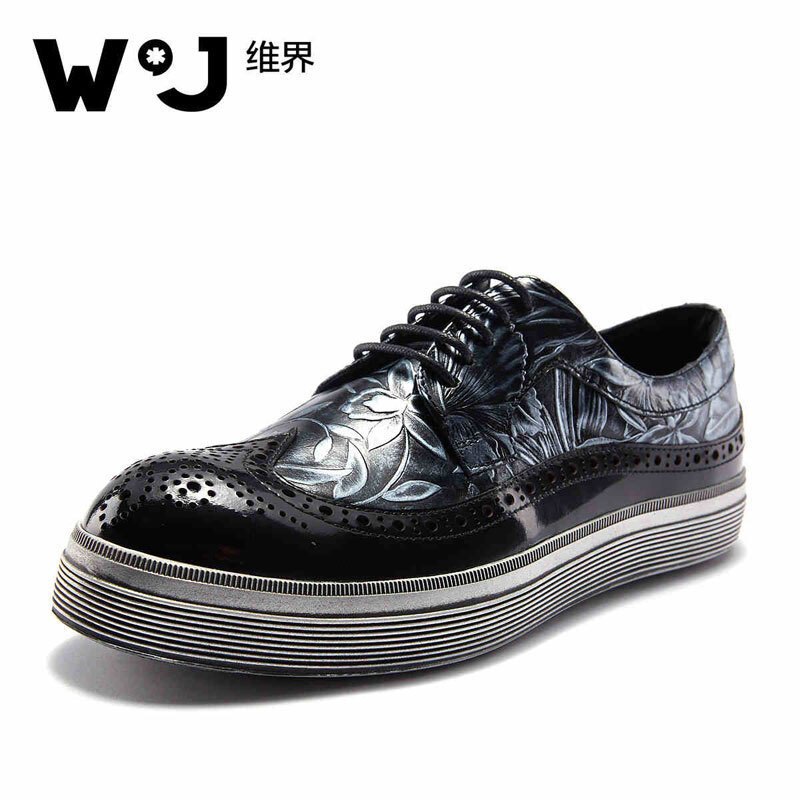 维界英伦雅痞立体花纹布洛克商务休闲鞋 黑色 43