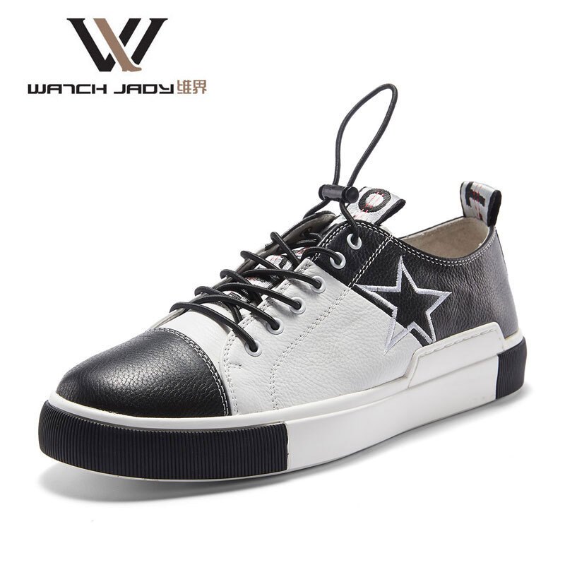 维界春季韩版真皮新款男鞋青春个性百搭板鞋潮流时尚休闲鞋 黑/白色 38 统一颜色 41