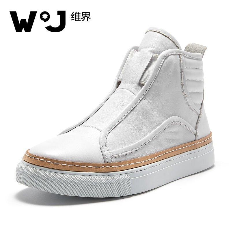 维界高帮板鞋新款韩版潮流时尚个性休闲牛皮短靴 白色 43