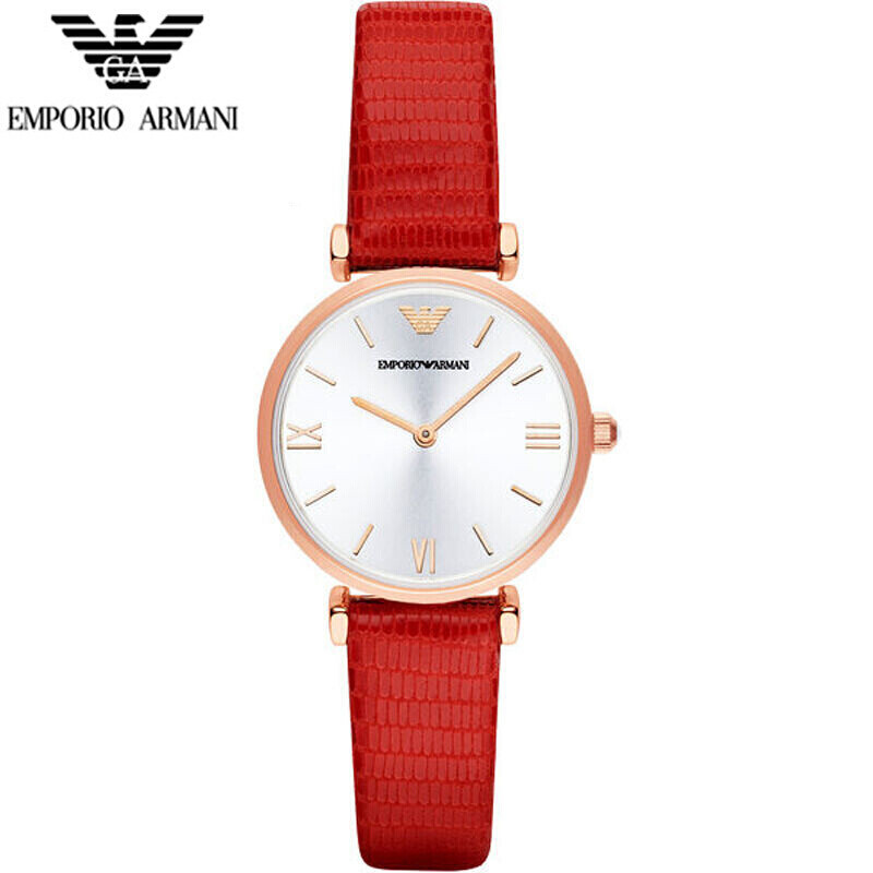 阿玛尼（Emporio Armani)女士手表欧美简约商务防水时尚皮带腕表AR1876等 AR1876(红色女款) 红色
