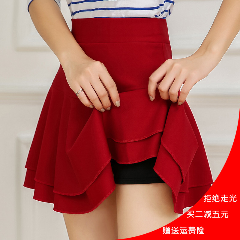 18款式2018新款冬季a字裙大码短裙秋冬伞裙子半身裙女胖mm200斤加肥加大 2XL 酒红色带安全裤