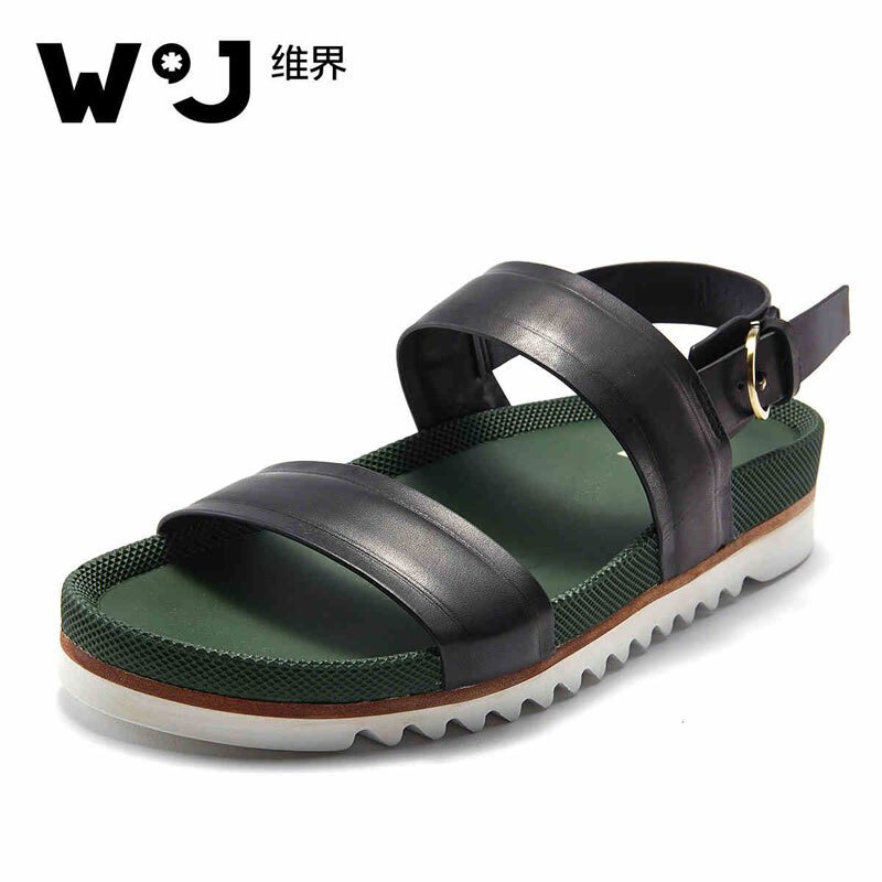 维界舒适百搭 新款牛皮透气凉鞋 绿黑色 43
