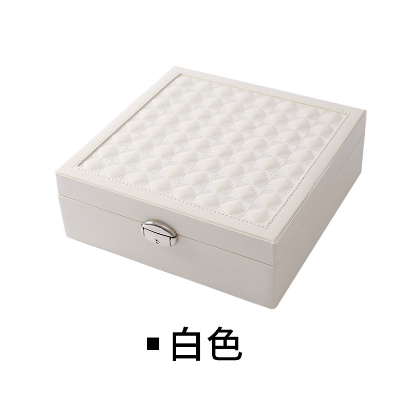 欧式双层多功能带锁首饰盒实木带镜化妆品收纳盒64608_1 白色