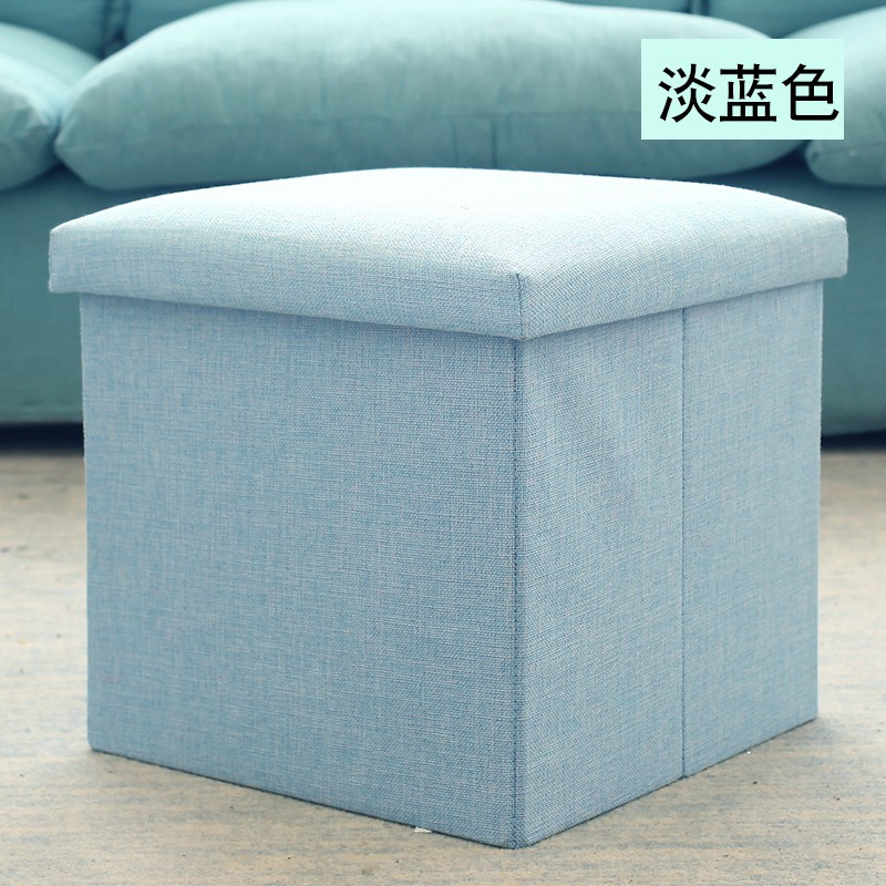 便携经济型个性凳子收纳凳可坐储物凳家用加厚可折叠欧式折叠箱_4 简约风-淡蓝色