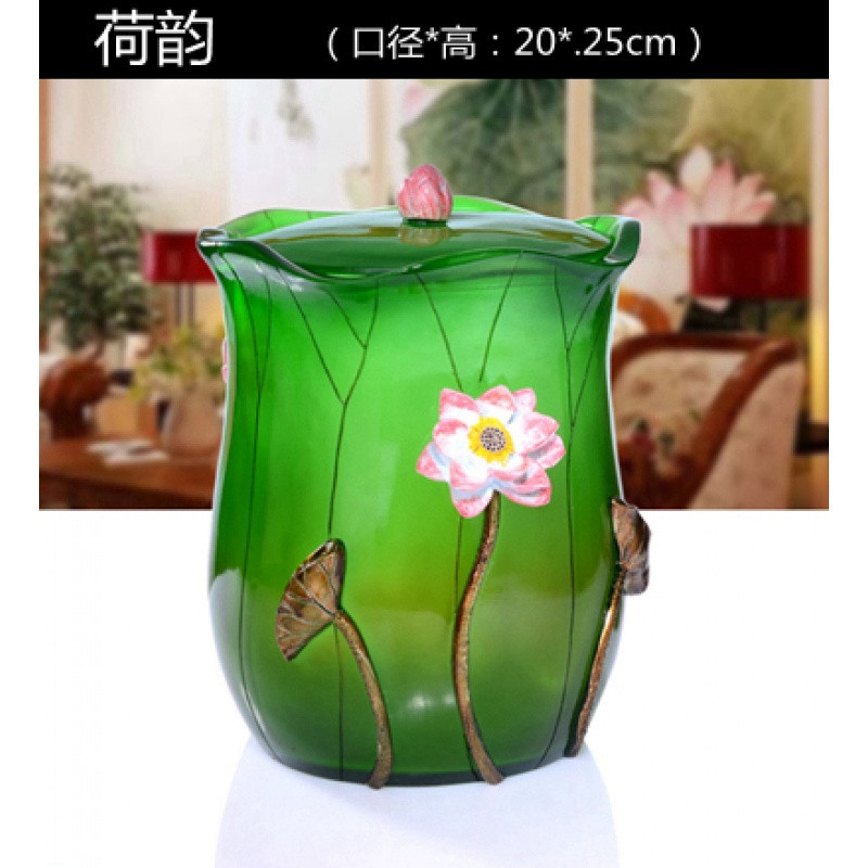垃圾桶树脂欧式田园加厚收纳桶带盖高档创意家用卧室客厅插干花筒_2 荷韵
