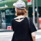韩都衣舍2018韩版女装夏装新款纯色学生宽松潮短袖T恤婋 L 黑色