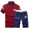古仕卡特GUSSKATER新款夏季男士短袖t恤韩版t恤套装青年休闲5分裤T19 红蓝色 XL