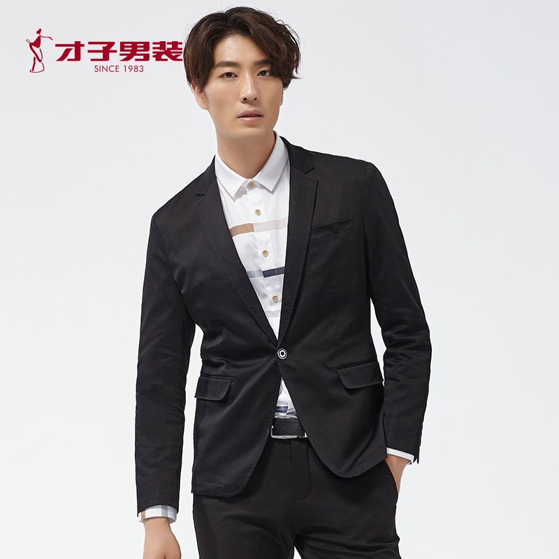 才子男装旗舰店官方休闲西服外套蓝色薄款修身单西青年小西装 185/100Y 黑色