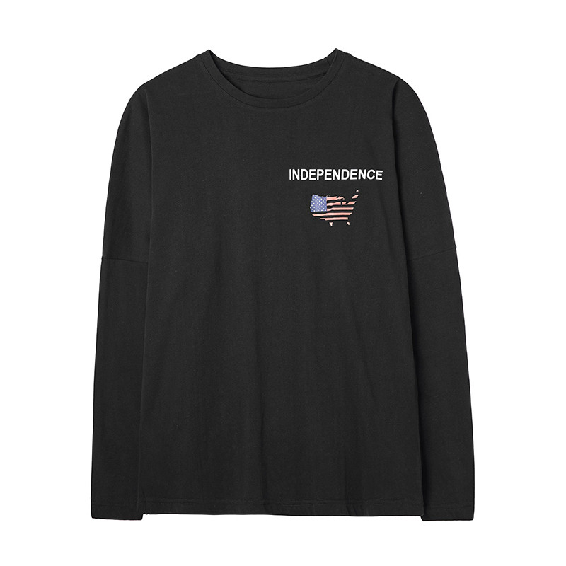 Lilbetter男士长袖T恤时尚字母印花上衣纯棉圆领套头嘻哈体恤男9173119401 黑色 185/XXL
