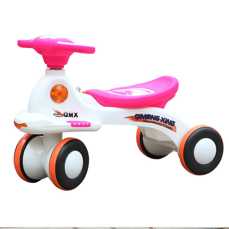 新款儿童扭扭车带音乐灯光带推把静音轮宝宝滑行溜溜车摇摆车四轮 粉色滑行轮