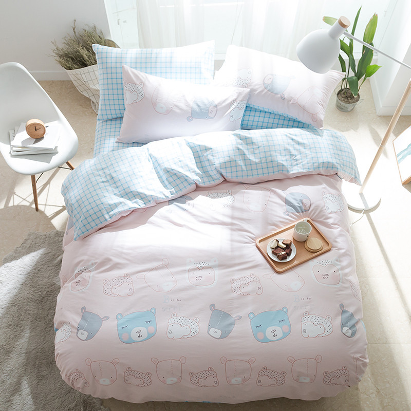 南极人北欧ins全棉床上用品四件套纯棉被套被罩1.8m床单三件套 1.5米床（5英尺）适合200*230cm被子 时尚喵咪