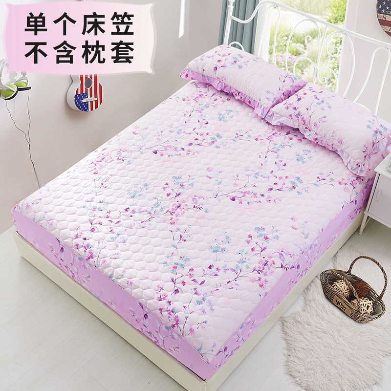 南极人纯棉夹棉床笠加厚防滑床罩1.5/1.8m床护垫全棉保护套_1 纯棉夹棉床笠150cmx200cm 彼岸花开-夹棉床笠