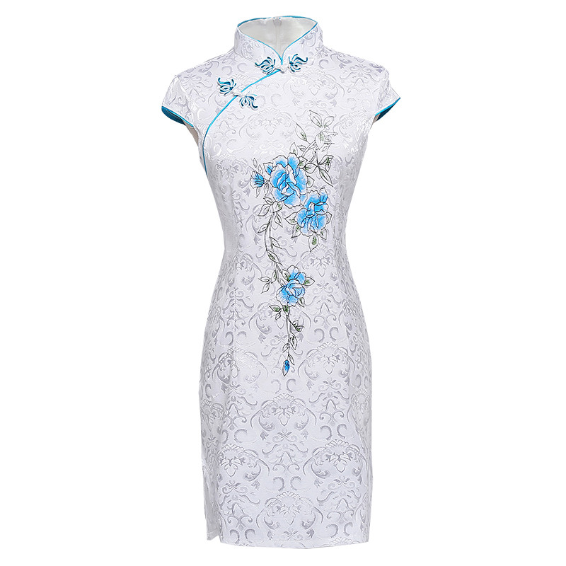 818新春上新款旗袍连短款衣裙改良2018新款女修身短款学生少女宴会