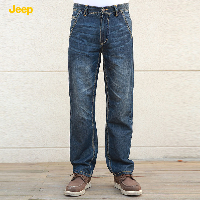 JEEP/吉普男士休闲商务 蓝色直筒 牛仔裤 JS14WN119 86 深蓝色K7