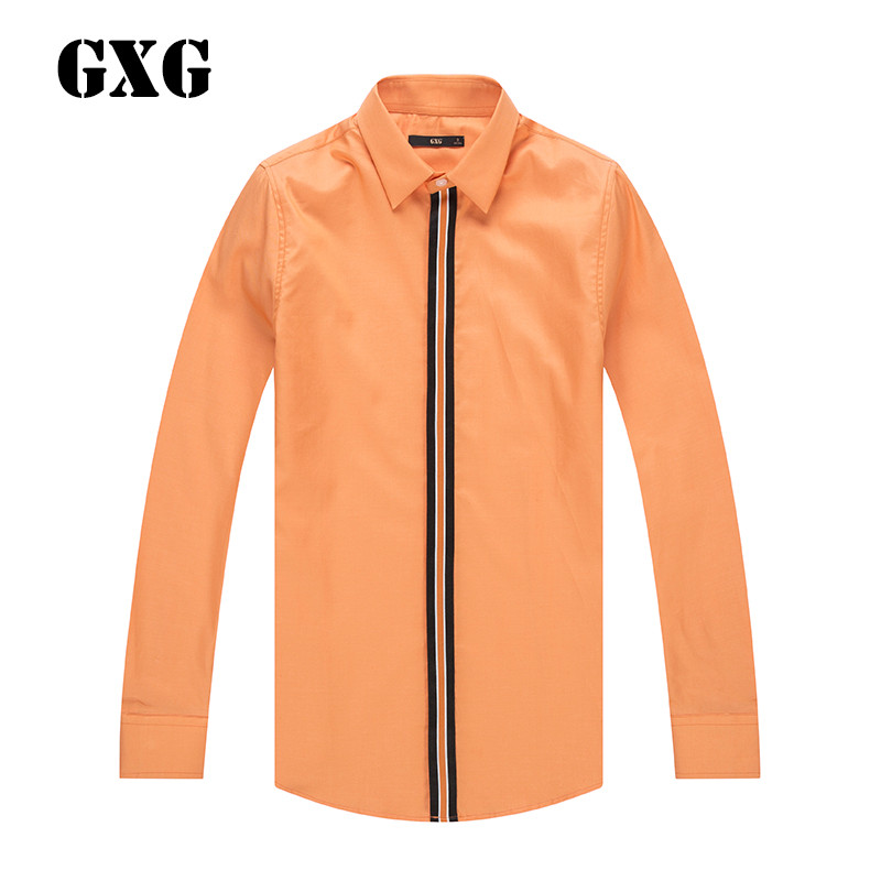GXG男装春季都市男士橘色休闲长袖衬衫_1 默认颜色 185/XXL