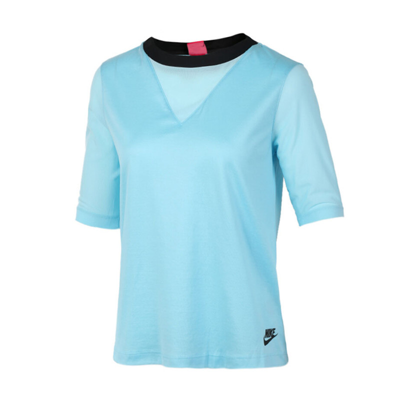 NIKE耐克女圆领运动休闲透气纯棉短袖T恤829756-499 S（成人） 浅蓝色