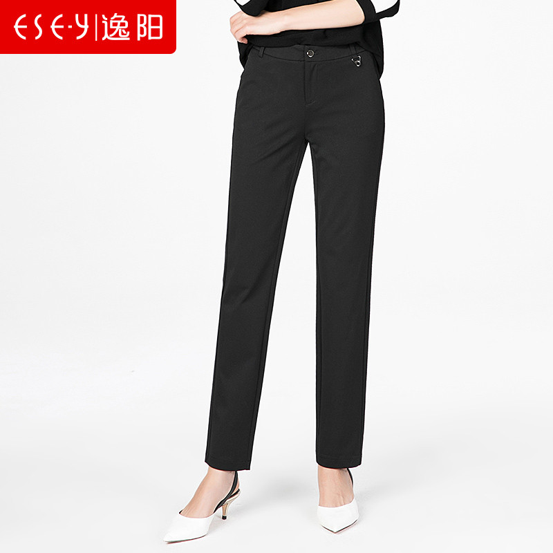 【品牌清仓】女裤2018春季新款十分小直筒西裤黑色女长裤70033 29/11 黑色