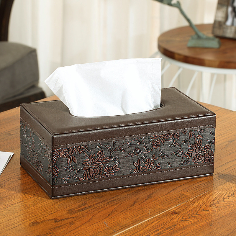 皮革纸巾盒抽纸盒 餐巾纸抽盒创意欧式家用车用客厅茶几桌面定制牛皮纹