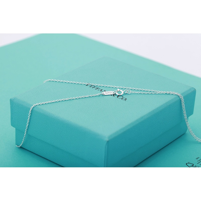 Tiffany蒂芙尼粉心蓝心红心珐琅双心系列心形吊坠项链925银锁骨链 粉心16英寸（约40厘米）